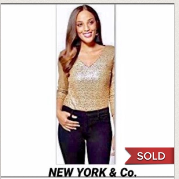 @SOULCRUSHER716 Tops - NEW YORK & COMPANY GOLD SEQUIN V NECK BODYSUIT